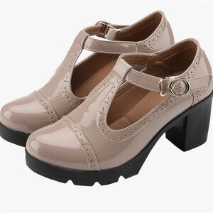 Dadawen Patent Leather Classic T-Strap Oxfords | 8 | nude